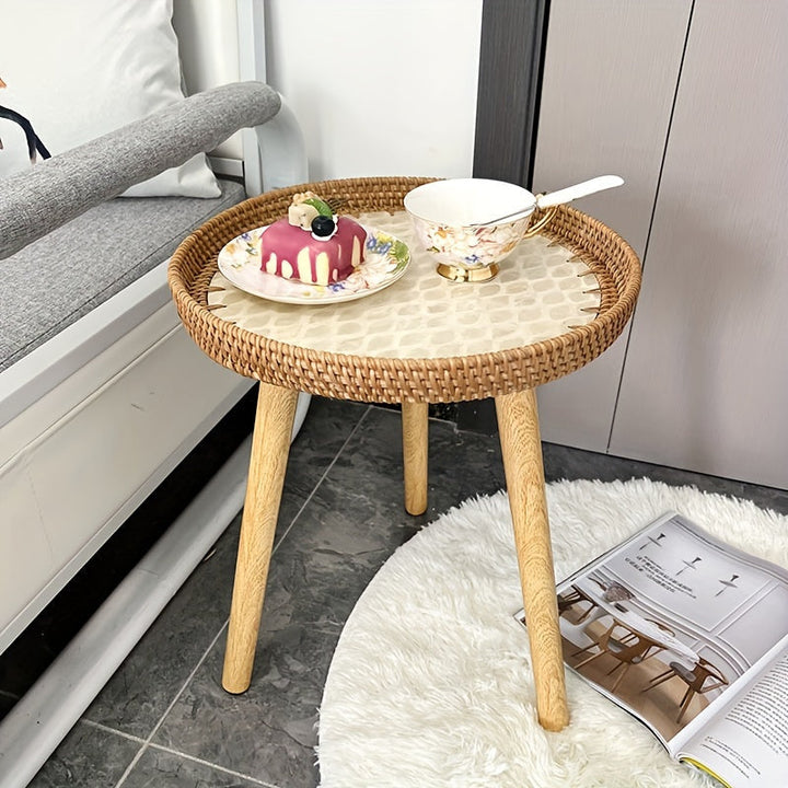 Scandinavian Rattan Side Table - Elin-Green-A-Nora Luxe