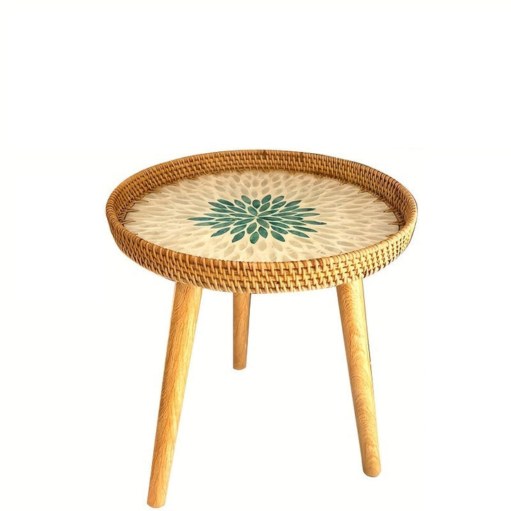 Scandinavian Rattan Side Table - Elin-Green-C-Nora Luxe