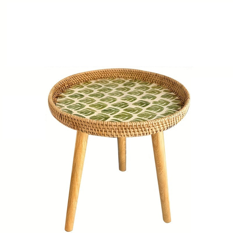 Scandinavian Rattan Side Table - Elin-Green-D-Nora Luxe