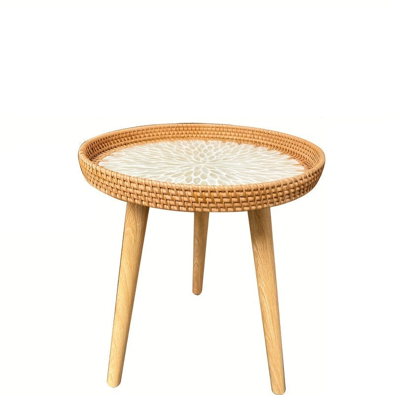 Scandinavian Rattan Side Table - Elin-White-E-Nora Luxe