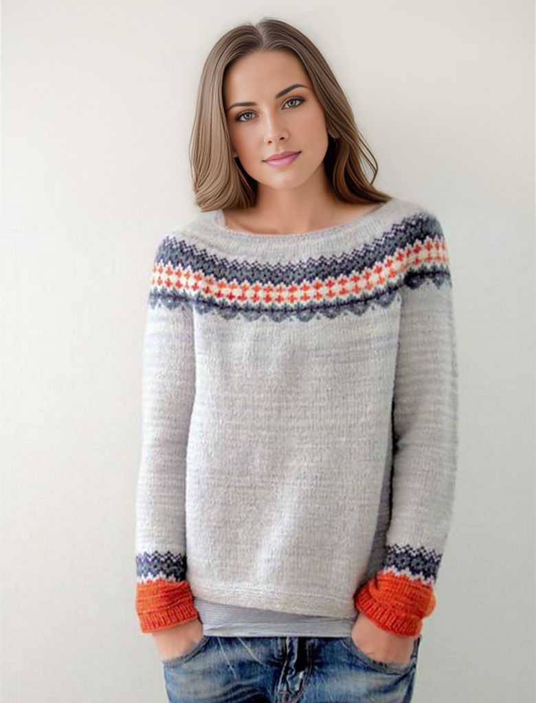 Scandinavian Trendy Sweater with Lively Pattern - NordicChic-S-Nora Luxe