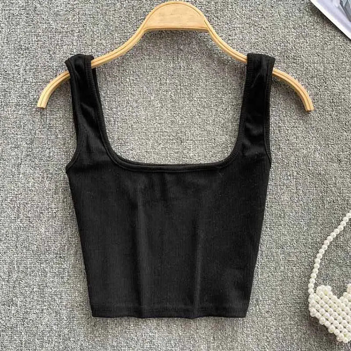 Seamless Cropped Tank Top in Solid Colour – Zayra-Black-S-State of Style
