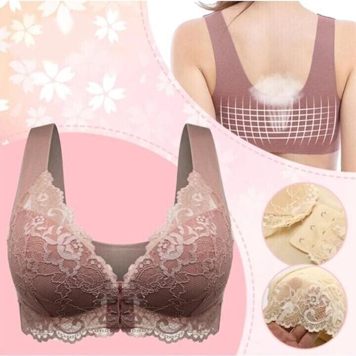Seamless lace sports bra with front closure - Mireya-Brown-M-Nora Luxe