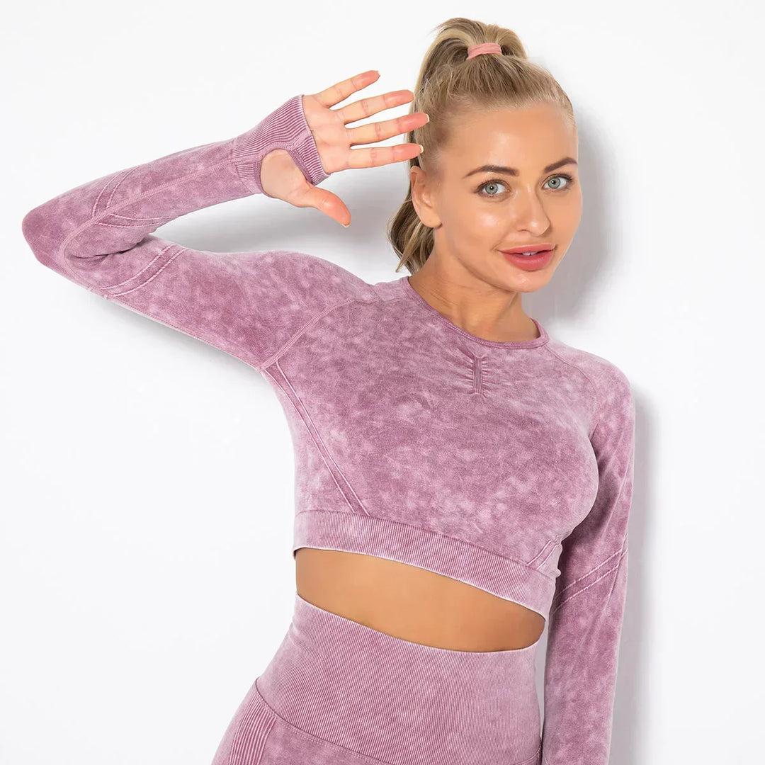 Seamless Women's Yoga Set with Cropped Top - Nova-Bordeaux Red-S-Nora Luxe