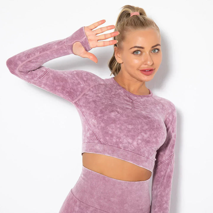 Seamless Women's Yoga Set with Cropped Top - Nova-Bordeaux Red-S-Nora Luxe