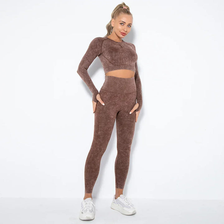 Seamless Women's Yoga Set with Cropped Top - Nova-Coffee-L-Nora Luxe