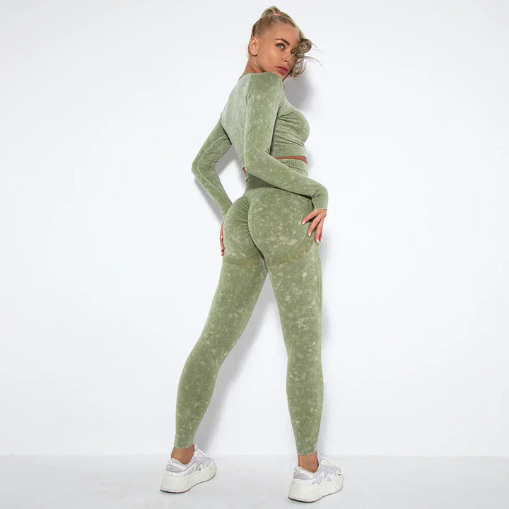 Seamless Women's Yoga Set with Cropped Top - Nova-Olive Green-M-Nora Luxe