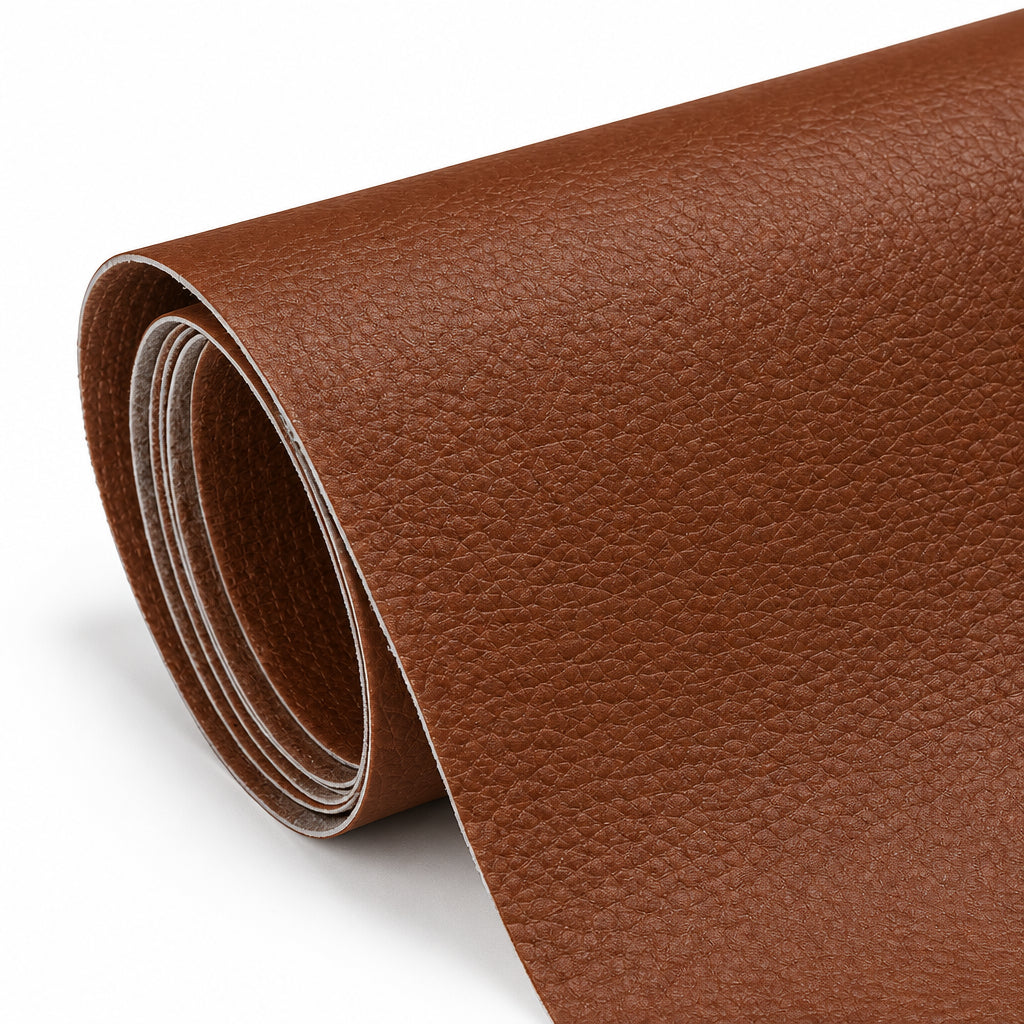 Self-Adhesive Leather Repair Patch cognac brown grained patch roll with lighter backing.