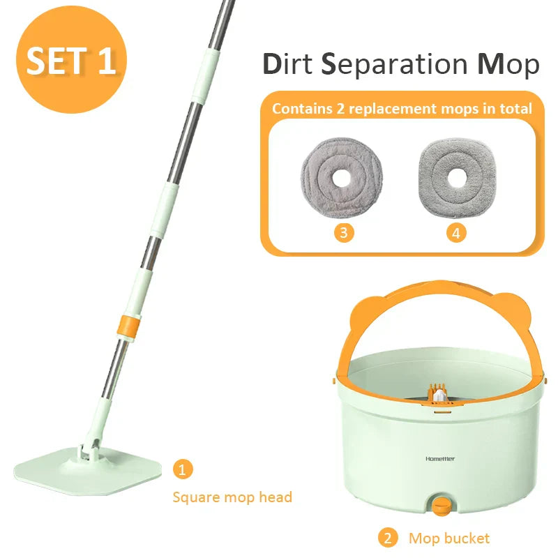 Self-Rotating Flat Mop with Bucket - Spin Mop-Set 1-Nora Luxe
