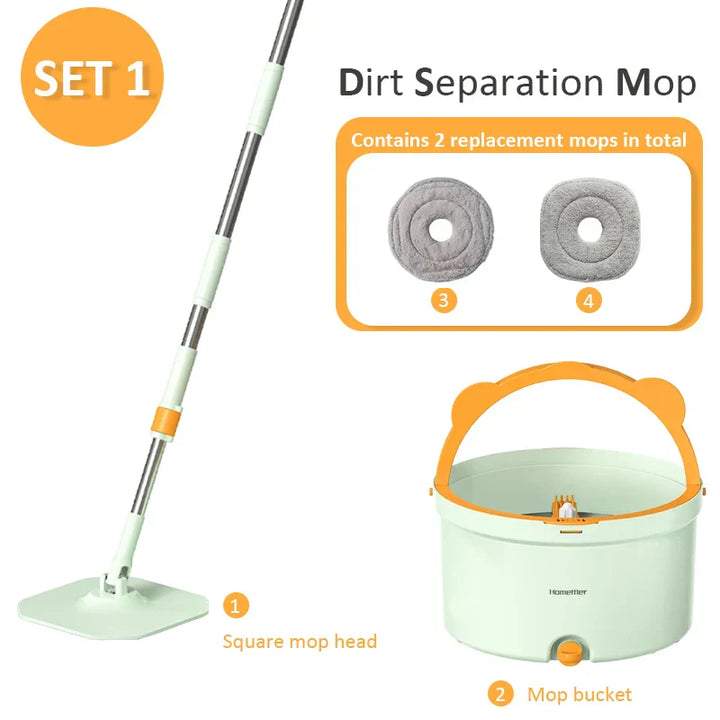 Self-Rotating Flat Mop with Bucket - Spin Mop-Set 1-Nora Luxe