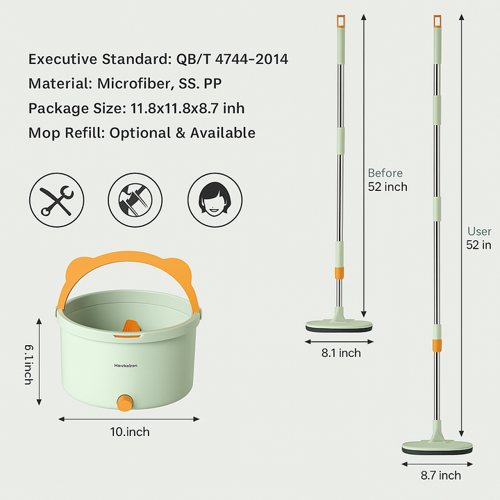 Self-Rotating Flat Mop with Bucket - Spin Mop-Set 1-Nora Luxe