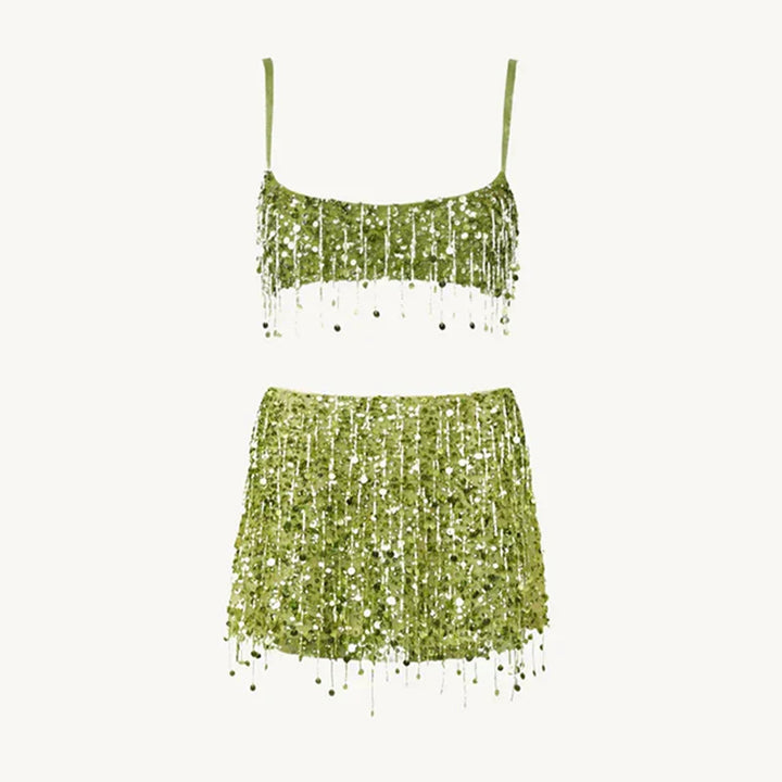 Sequin Tassel Bikini Set – Riviera-Green-S-Nora Luxe