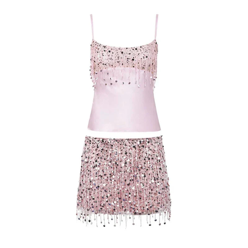Sequin Tassel Bikini Set – Riviera-Pink-S-Nora Luxe