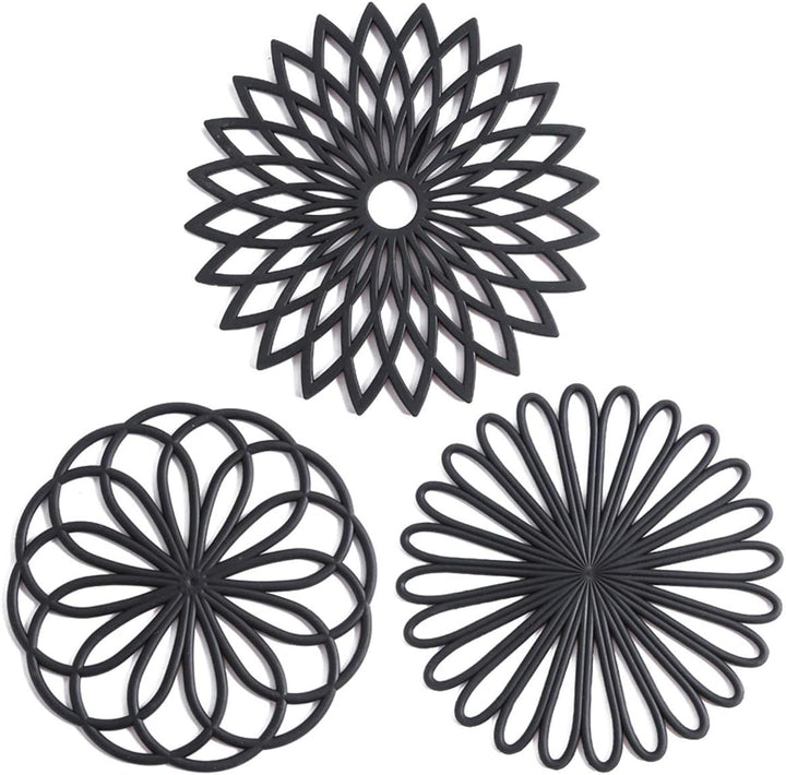 Set of 3 Silicone Coasters: Heat Resistant Heat Pads-Black-Nora Luxe