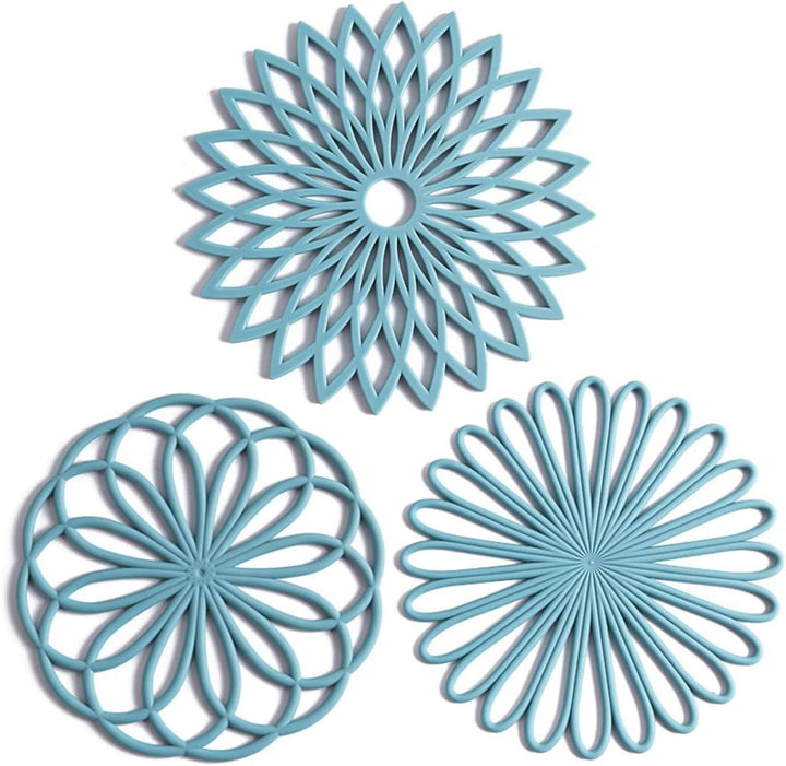 Set of 3 Silicone Coasters: Heat Resistant Heat Pads-Blue-Nora Luxe