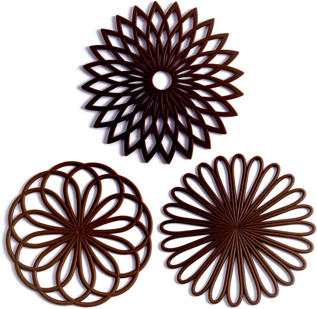 Set of 3 Silicone Coasters: Heat Resistant Heat Pads-Brown-Nora Luxe