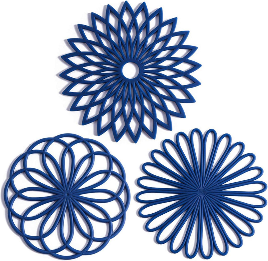 Set of 3 Silicone Coasters: Heat Resistant Heat Pads-Dark blue-Nora Luxe