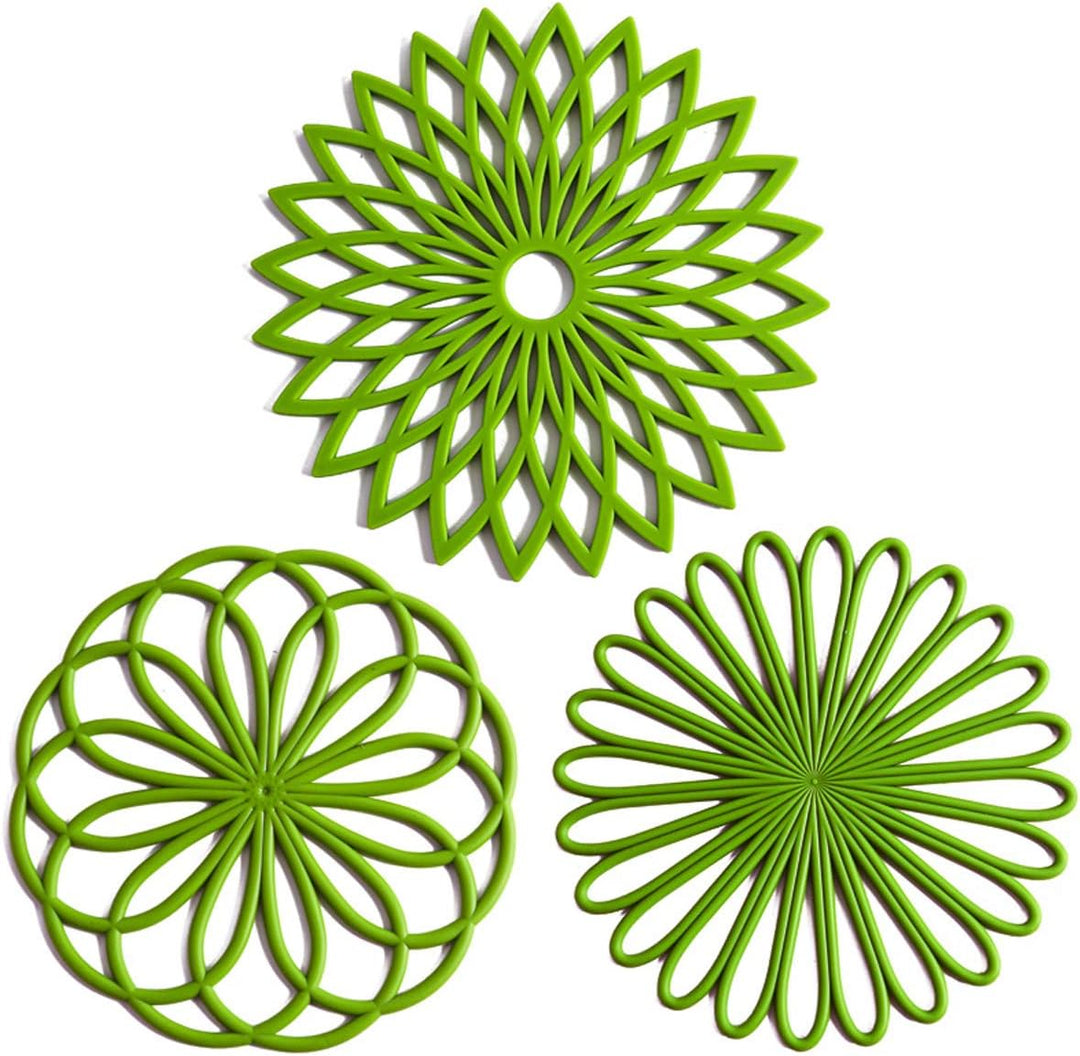 Set of 3 Silicone Coasters: Heat Resistant Heat Pads-Green-Nora Luxe