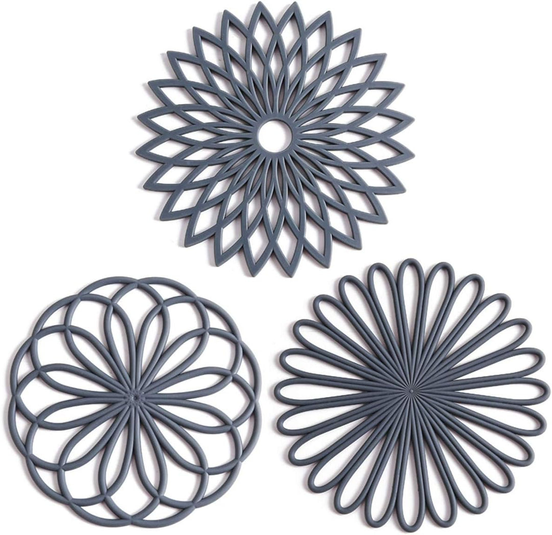 Set of 3 Silicone Coasters: Heat Resistant Heat Pads-Grey-Nora Luxe