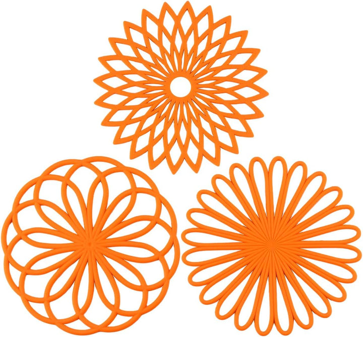 Set of 3 Silicone Coasters: Heat Resistant Heat Pads-Orange-Nora Luxe