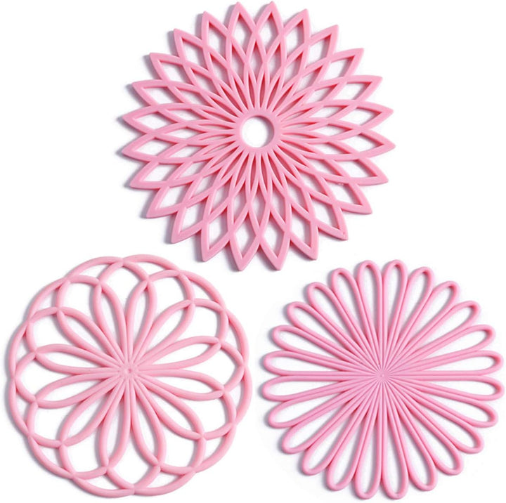 Set of 3 Silicone Coasters: Heat Resistant Heat Pads-Pink-Nora Luxe