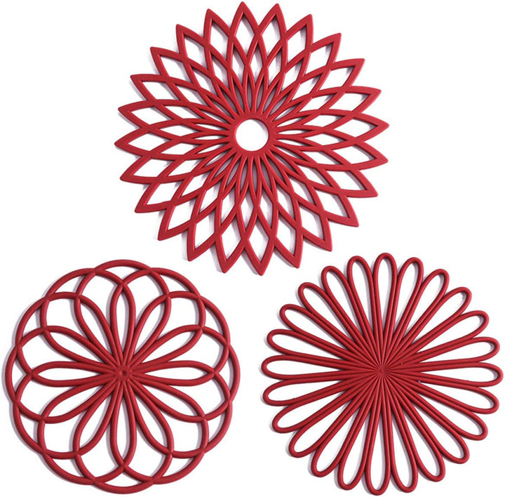 Set of 3 Silicone Coasters: Heat Resistant Heat Pads-Red-Nora Luxe