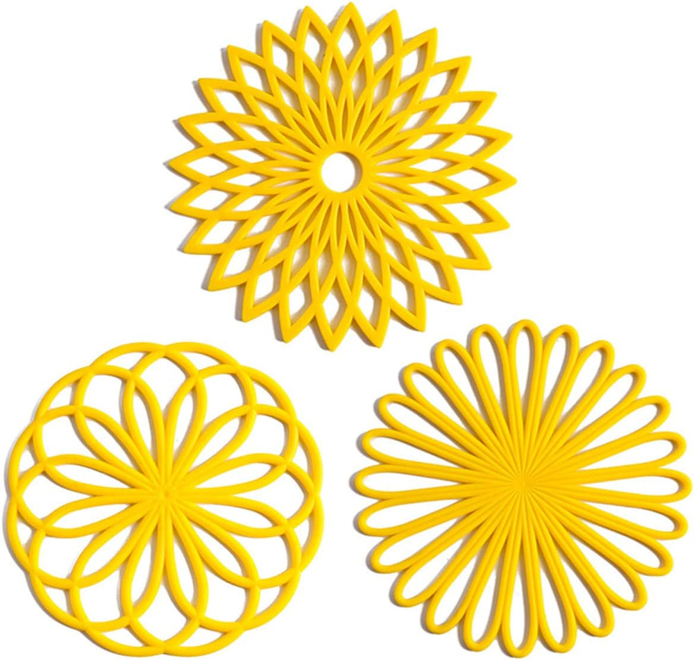 Set of 3 Silicone Coasters: Heat Resistant Heat Pads-Yellow-Nora Luxe