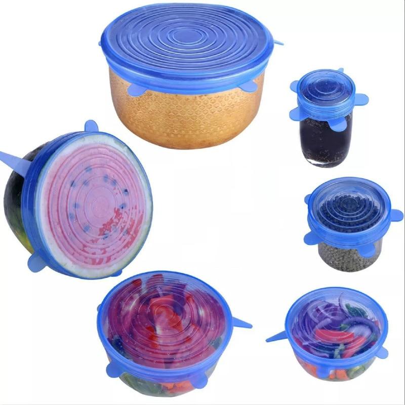 Set of 6 Stretchable Silicone Lid Covers - StretchLid-Blue-Nora Luxe