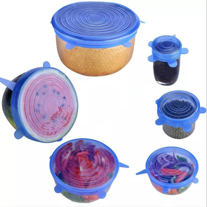 Set of 6 Stretchable Silicone Lid Covers - StretchLid-Blue-Nora Luxe