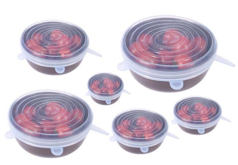 Set of 6 Stretchable Silicone Lid Covers - StretchLid-Transparent-Nora Luxe
