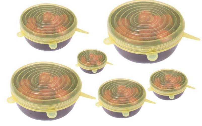 Set of 6 Stretchable Silicone Lid Covers - StretchLid-Yellow-Nora Luxe