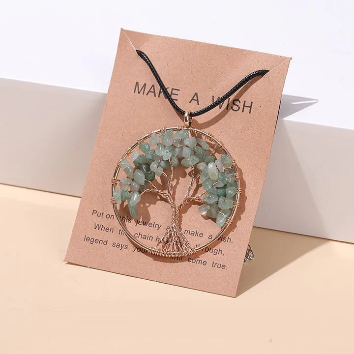Seven Chakras Tree of Life Necklace | Spiritual Jewellery-GREEN AVENTURINE-Nora Luxe