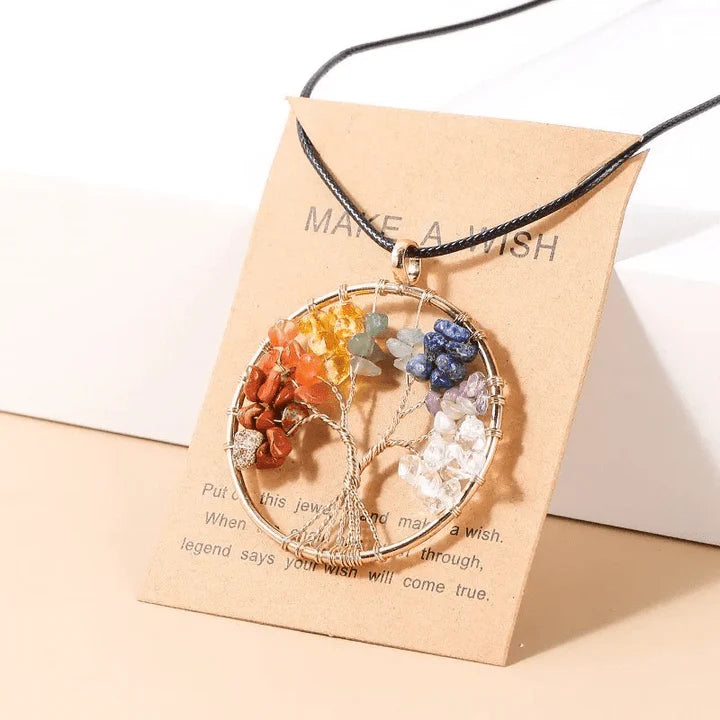 Seven Chakras Tree of Life Necklace | Spiritual Jewellery-MULTI-COLORED GOLD-Nora Luxe