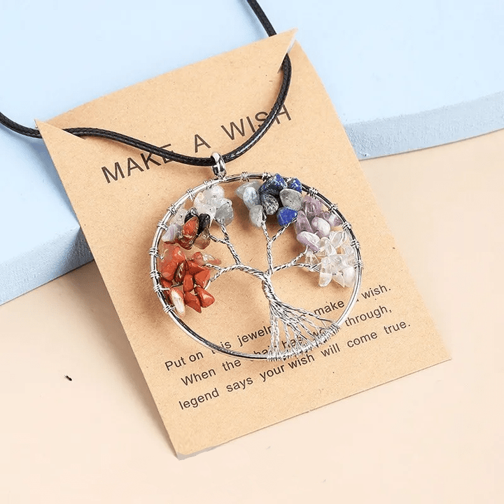 Seven Chakras Tree of Life Necklace | Spiritual Jewellery-MULTI-COLORED SILVER-Nora Luxe