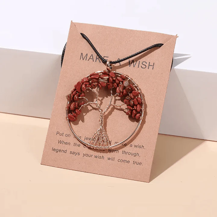 Seven Chakras Tree of Life Necklace | Spiritual Jewellery-RED JASPER-Nora Luxe