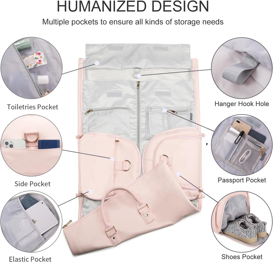 Convertible PU Leather Garment Duffel – Carry-On Weekender Suit Travel Bag