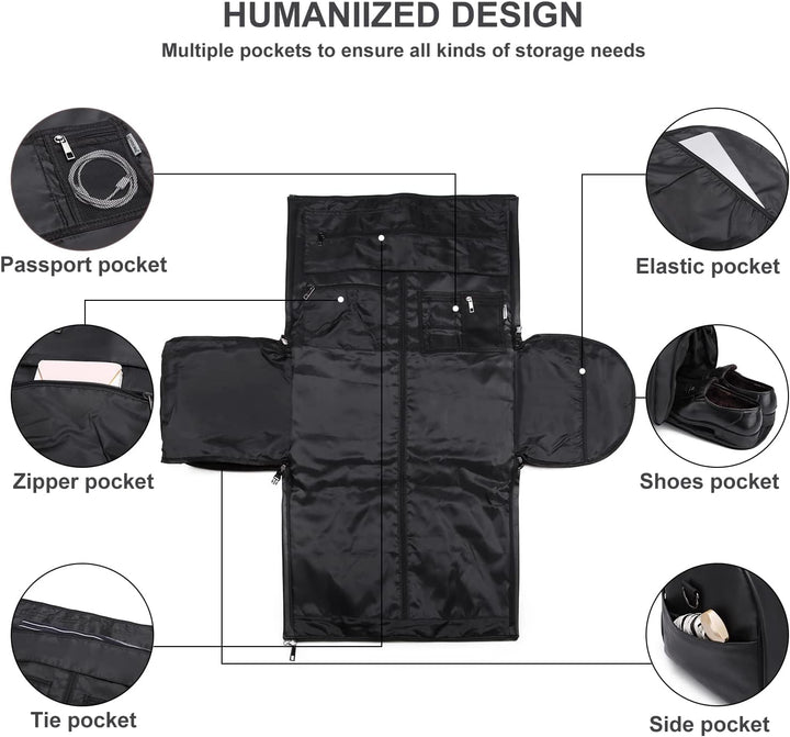 Convertible PU Leather Garment Duffel – Carry-On Weekender Suit Travel Bag