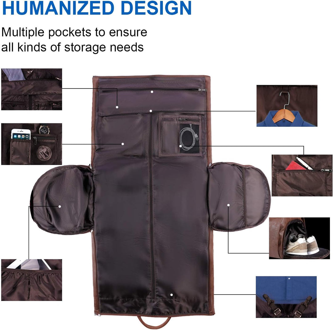 Convertible PU Leather Garment Duffel – Carry-On Weekender Suit Travel Bag