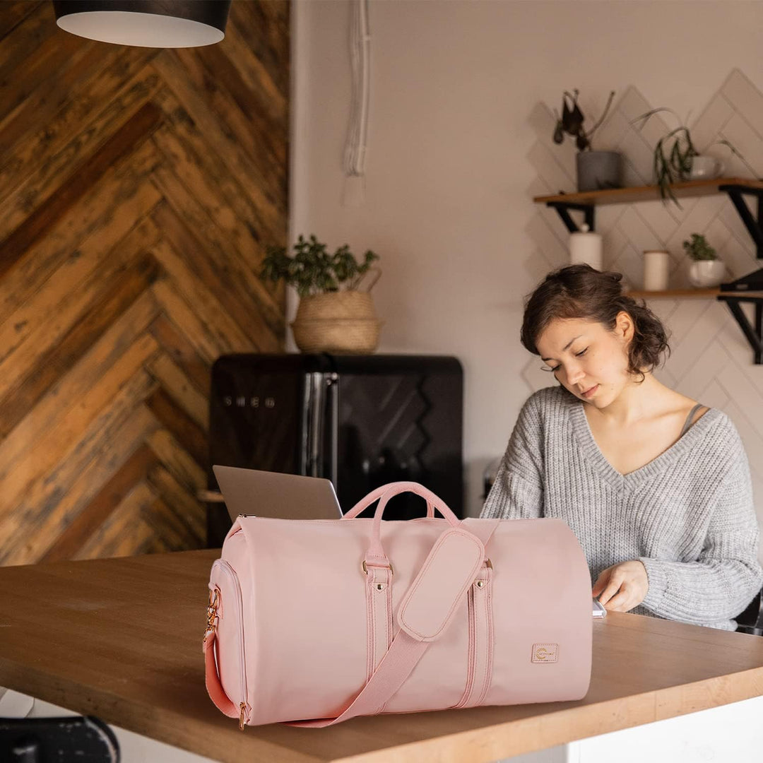 Convertible PU Leather Garment Duffel – Carry-On Weekender Suit Travel Bag