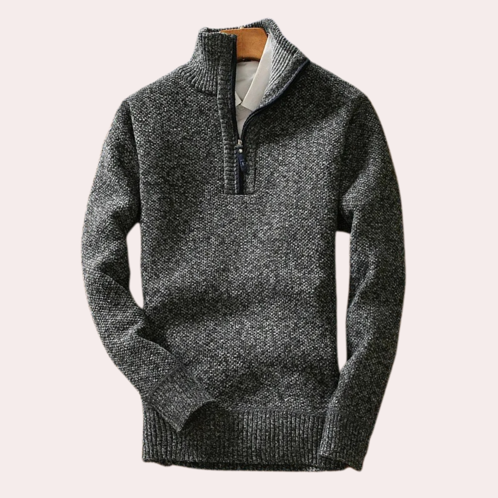 Shizley - Men's Sweater with High Neck and Zip Closure-Dark gray-S-Nora Luxe