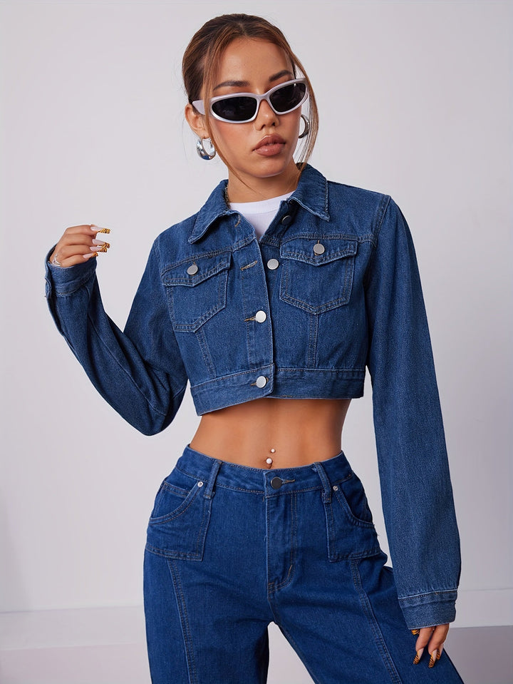 Short Fitted Denim Jacket in Vintage Blue - Elise-XS-Nora Luxe