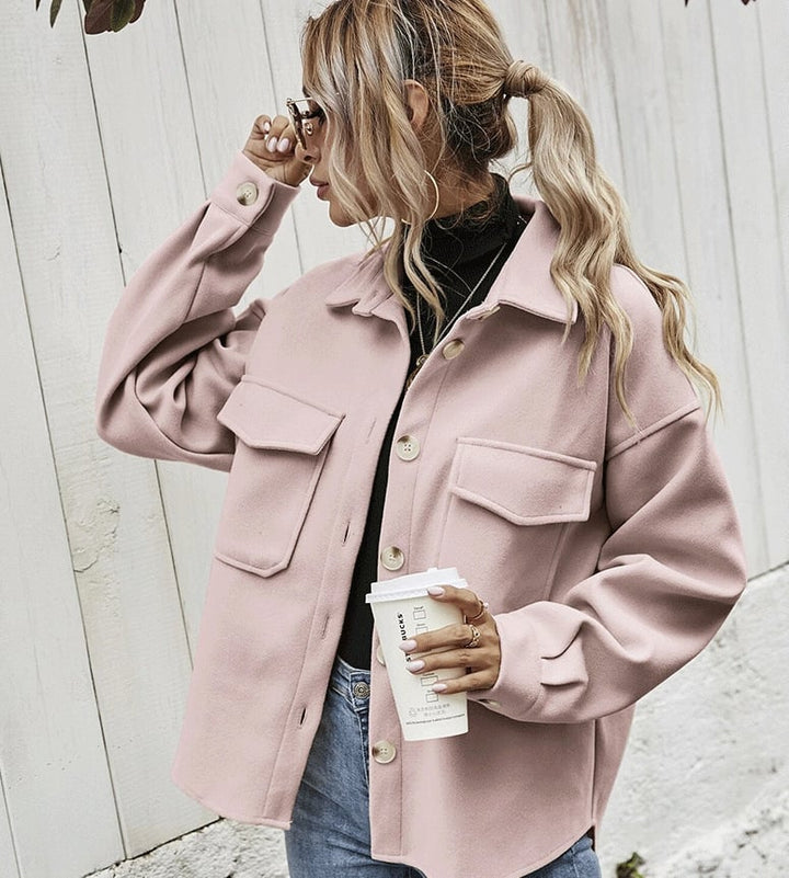 Short jacket with button placket – Elodie-Pink-S-Nora Luxe