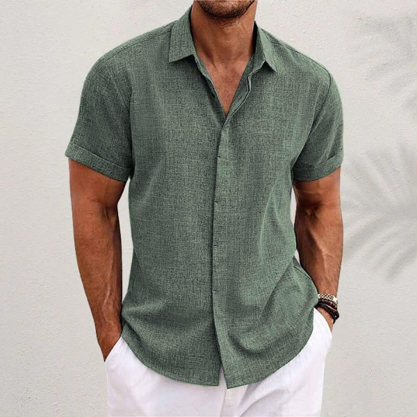 Short-sleeved cotton-linen shirt for men – Oscar-Army green-XS-The Livary