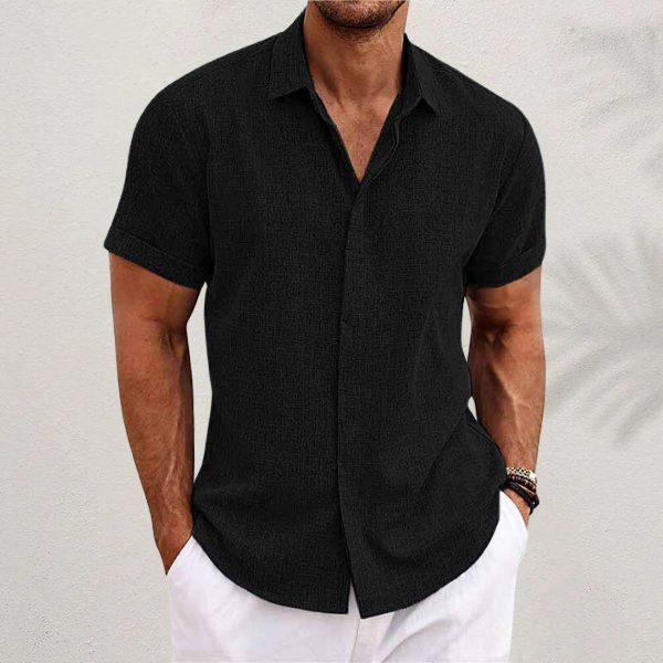 Short-sleeved cotton-linen shirt for men – Oscar-Black-XS-The Livary