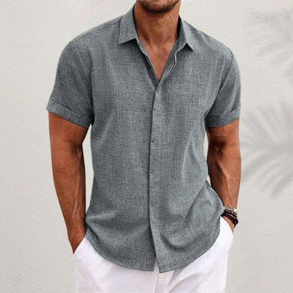 Short-sleeved cotton-linen shirt for men – Oscar-Gray-XS-The Livary