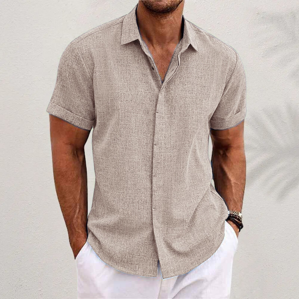 Short-sleeved cotton-linen shirt for men – Oscar-Khaki-XS-The Livary