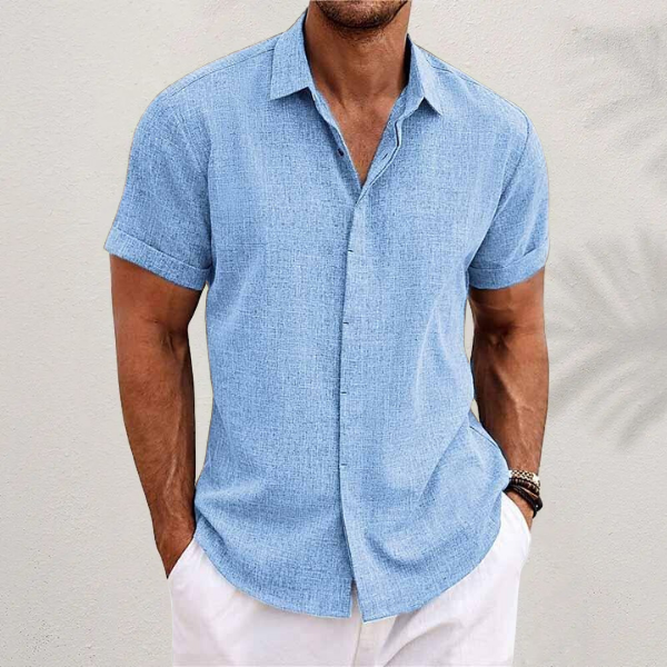 Short-sleeved cotton-linen shirt for men – Oscar-Light blue-XS-The Livary
