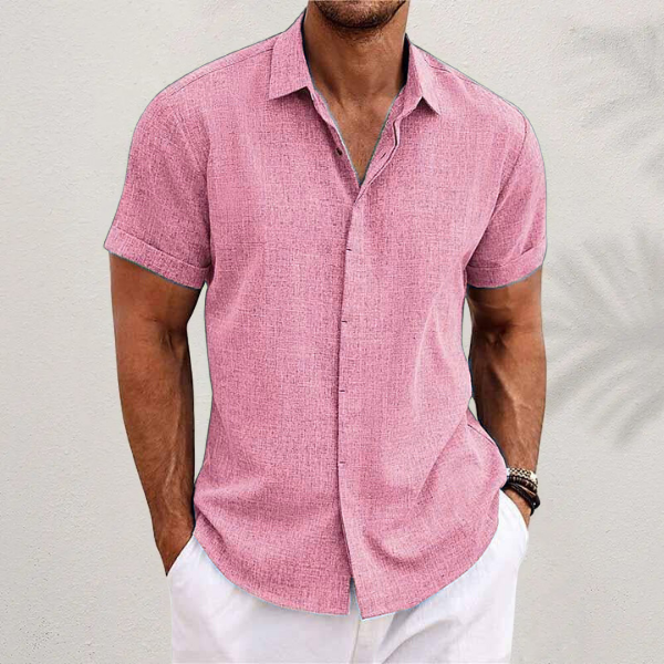 Short-sleeved cotton-linen shirt for men – Oscar-Pink-XS-The Livary