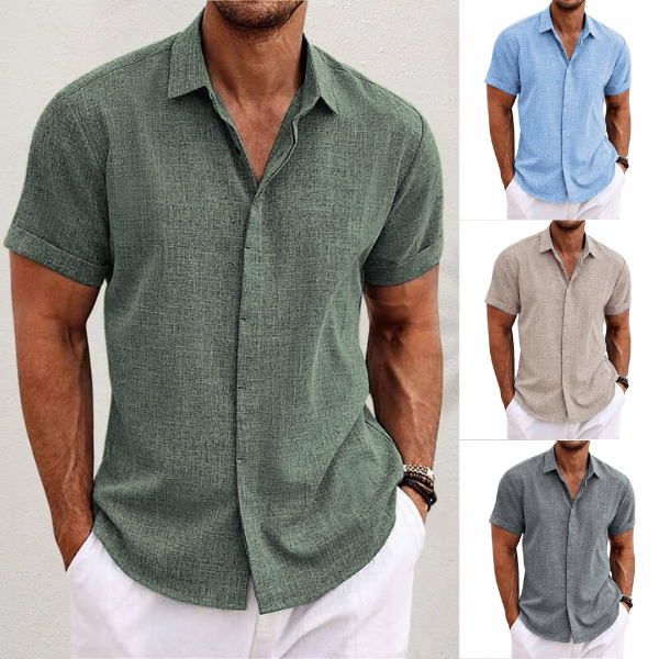 Short-sleeved cotton-linen shirt for men – Oscar-Royal blue-XS-The Livary