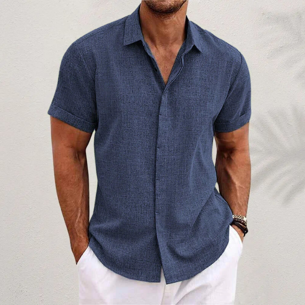 Short-sleeved cotton-linen shirt for men – Oscar-Royal blue-XS-The Livary